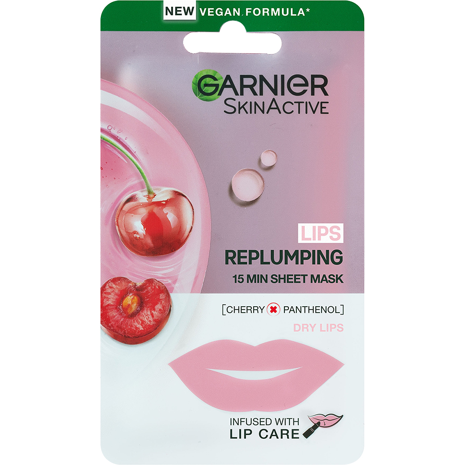 Bilde av Garnier Lips Replumping 15 Min Sheet Mask Cherry 5 G