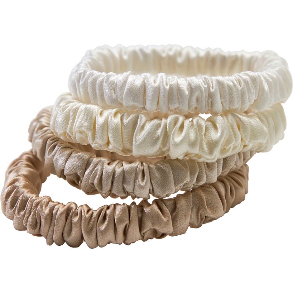Lenoites Mulberry Silk Skinny Scrunchies White, Cream White