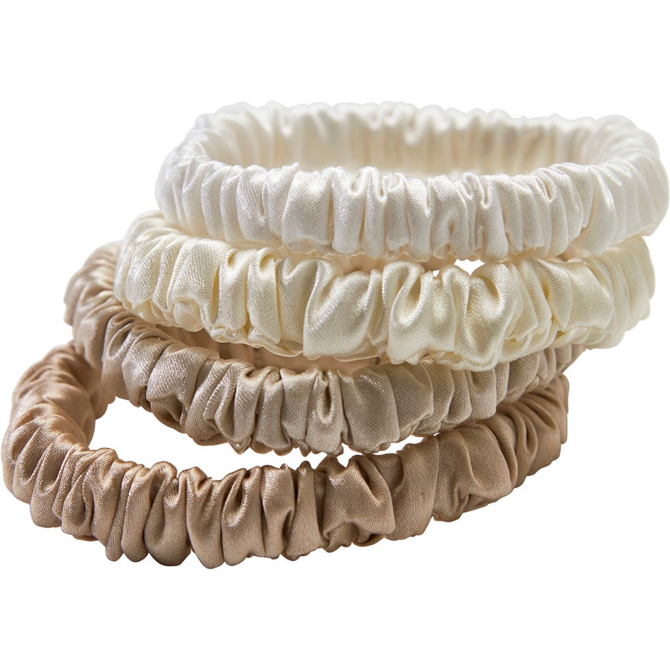 Bilde av Lenoites Mulberry Silk Skinny Scrunchies White, Cream White, Beige, Light Brown - 4 Pcs