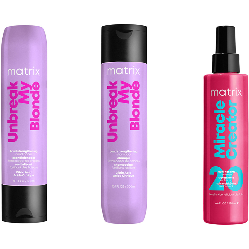 Bilde av Matrix Unbreak By Blond Shampoo, Conditioner & Spray 300 Ml + 300 Ml + 200 Ml