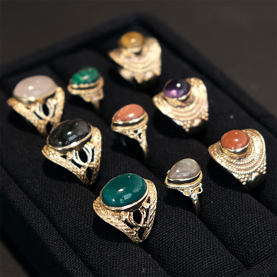 Bohemian Ring Big Brass Green onyx