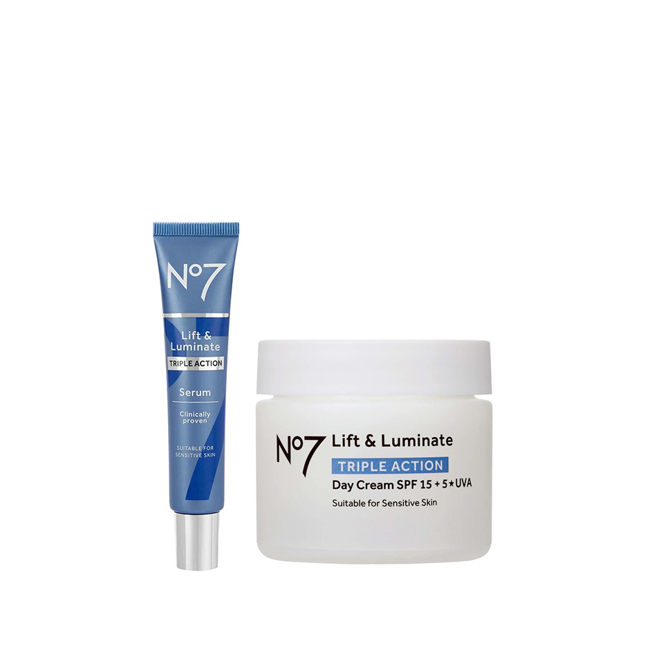 Bilde av No7 Skincare Essential Duo - Lift & Luminate Serum 30ml, Day Cream 50ml