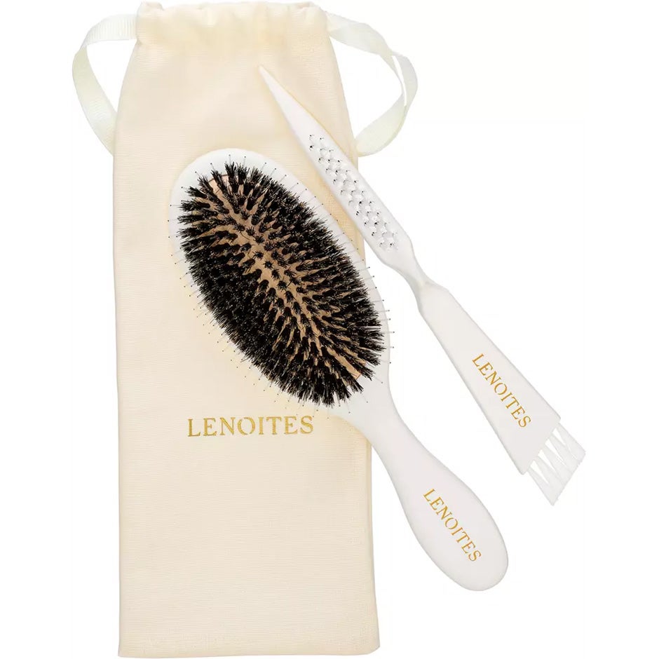 Lenoites Wild Boar Hair Brush with Cleaning Tool White