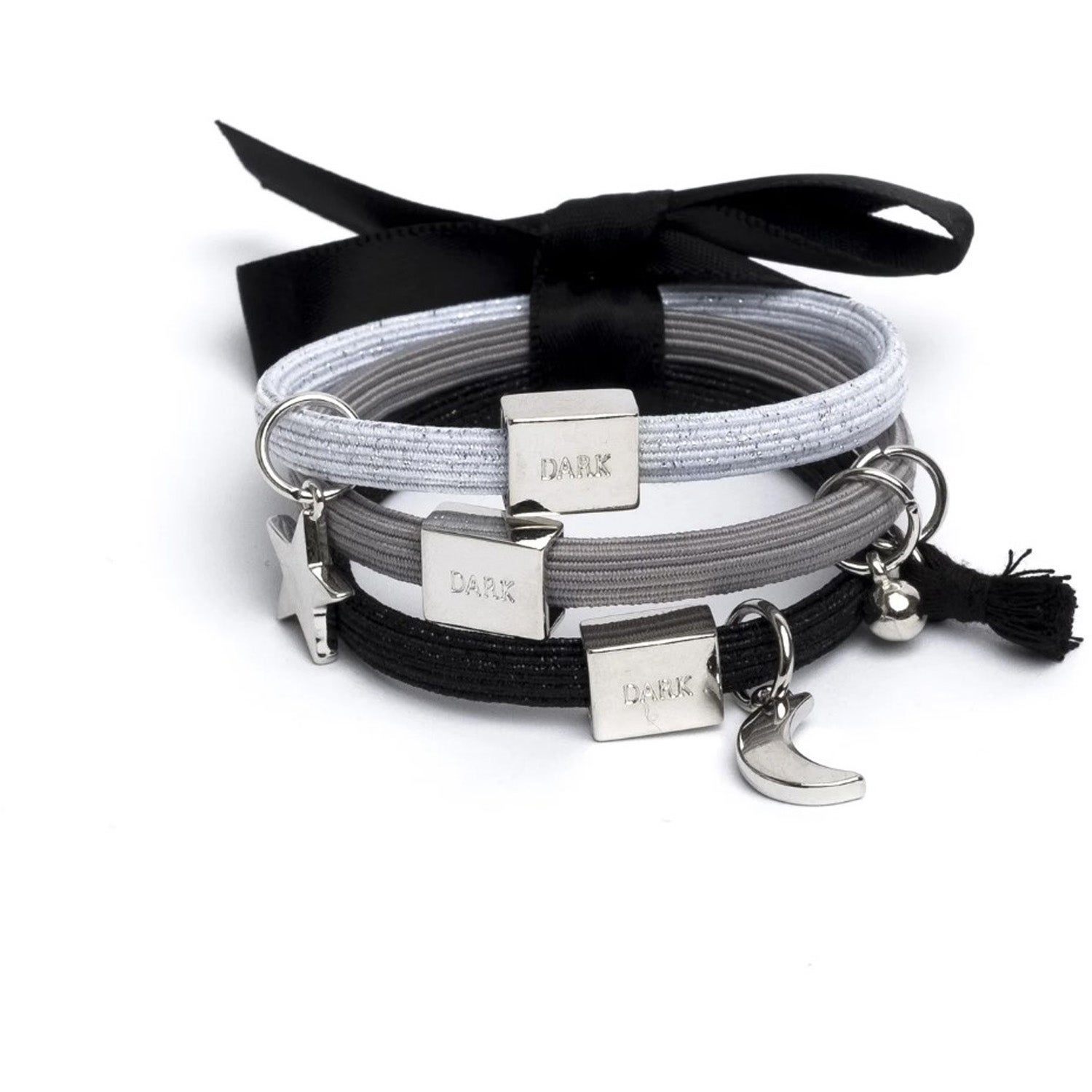 Dark Hair Ties 3 Pk Charm Combo Grey W/Silver - pcs 1