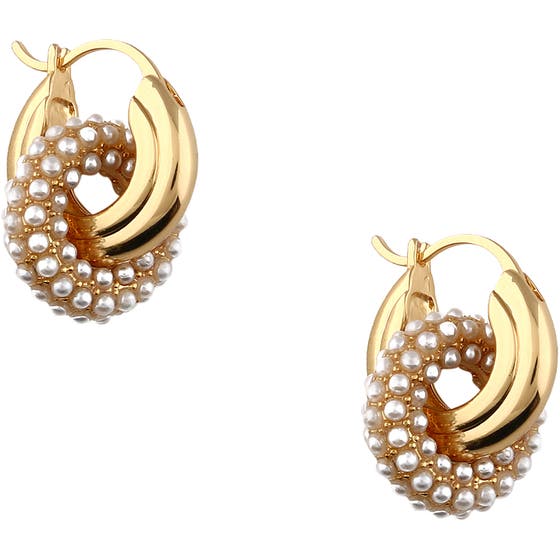 Pearl Interlocking Doughnut Hoop Earrings