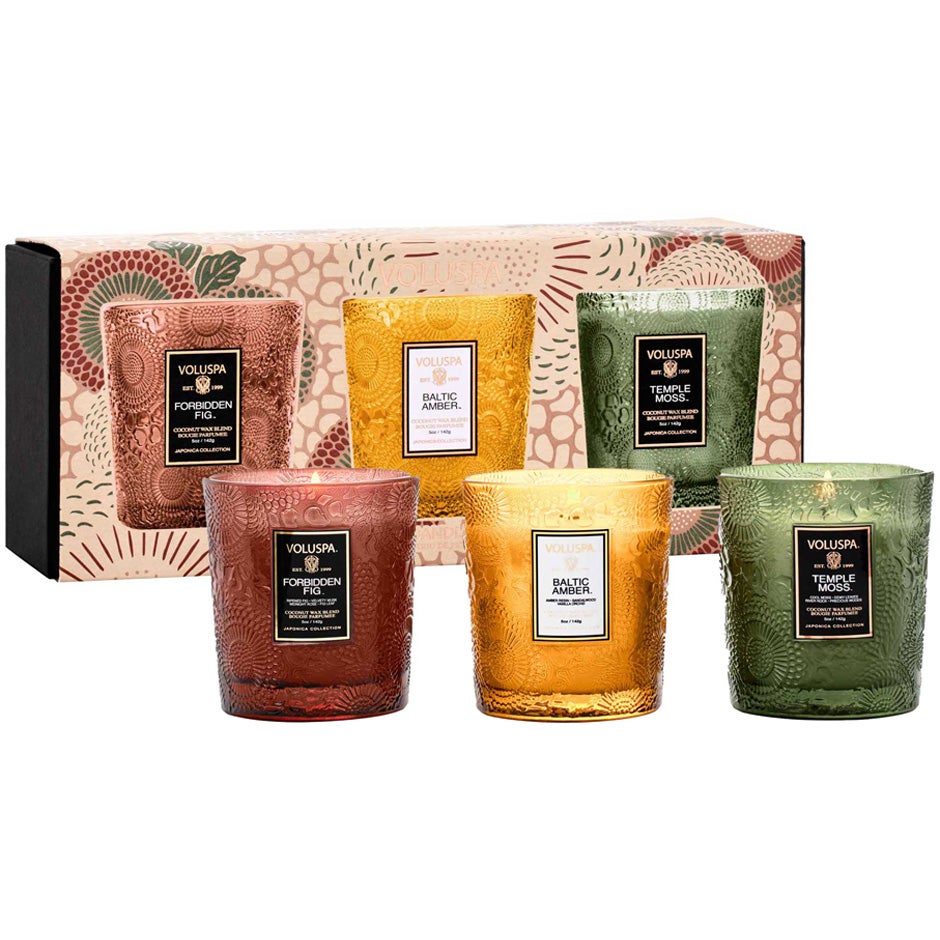 Bilde av Voluspa 3 X Demi Candle Set Forbidden Fig, Baltic Amber, Temle Moss - 3x156 G