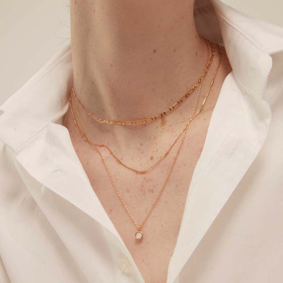 Swarovski White Opal Drop 3-Row Necklace