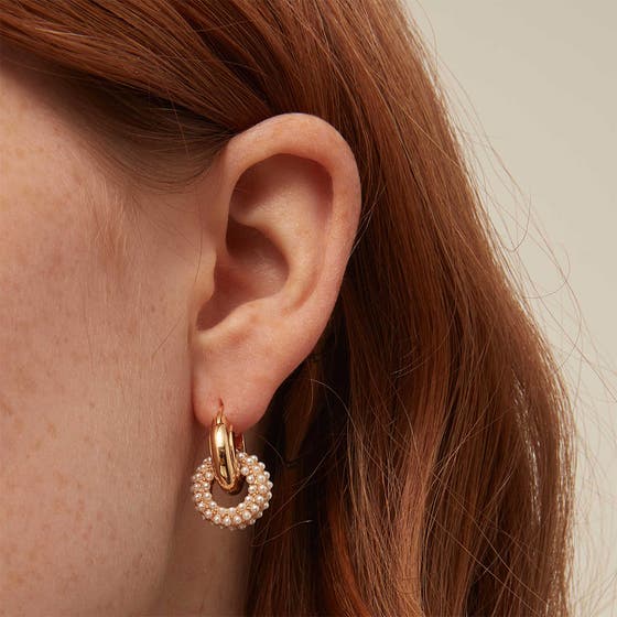 Pearl Interlocking Doughnut Hoop Earrings