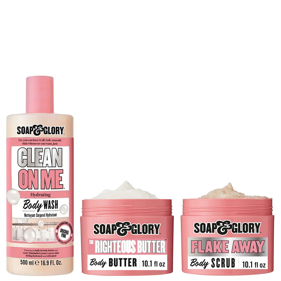 Bilde av Soap & Glory Original Pink Trio Body Wash 500ml, Body Butter 300ml, Body Scrub 300ml