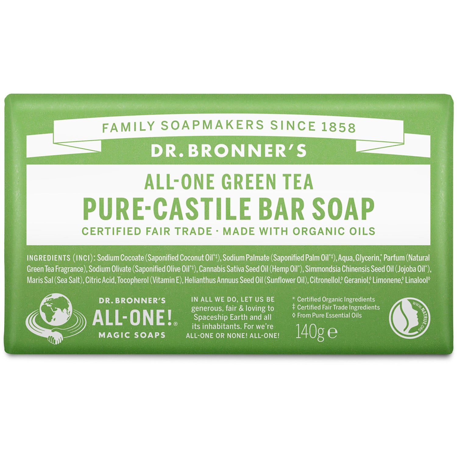 Dr. Bronner's Pure-Castile Bar Soap Green Tea 140 g