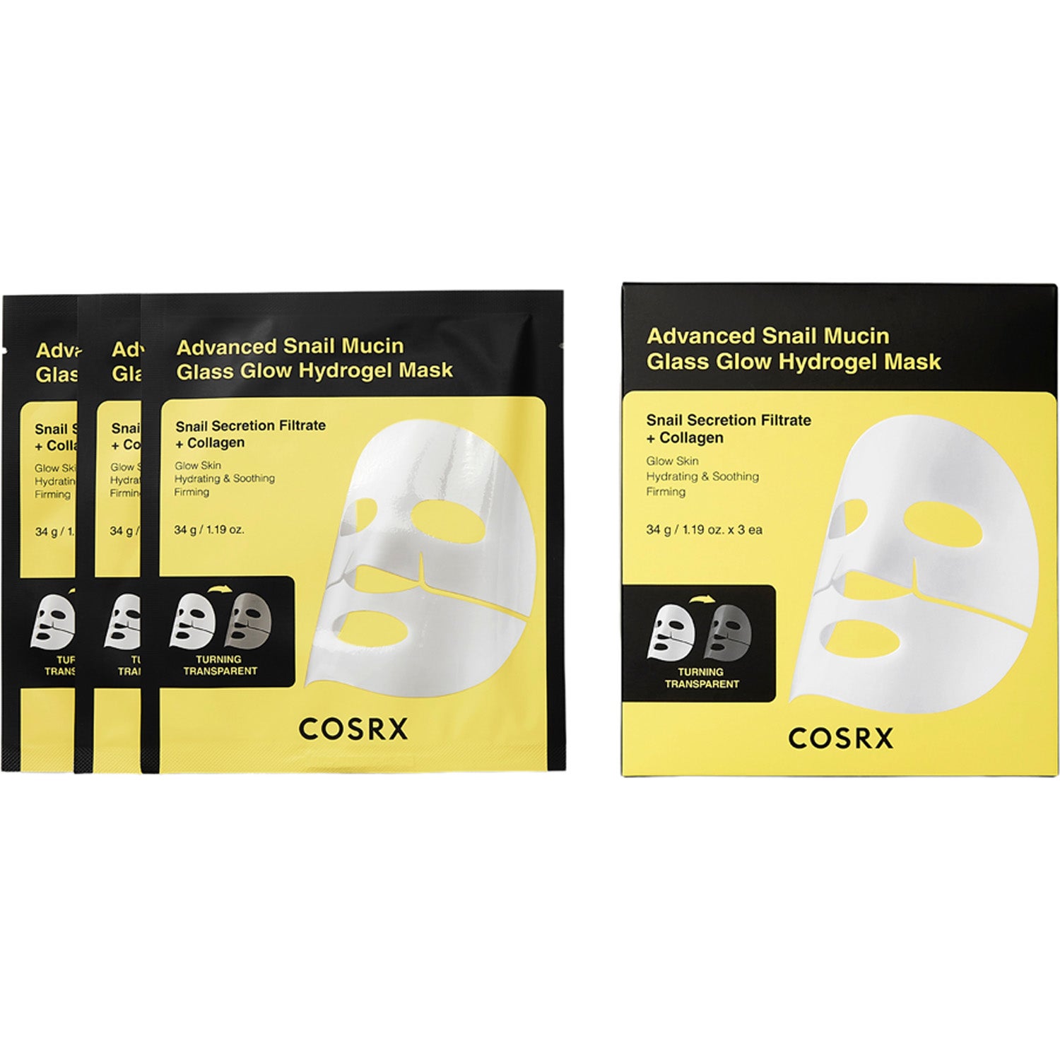 Cosrx Advanced Snail Mucin Glass Glow Hydrogel Mask 3 stk