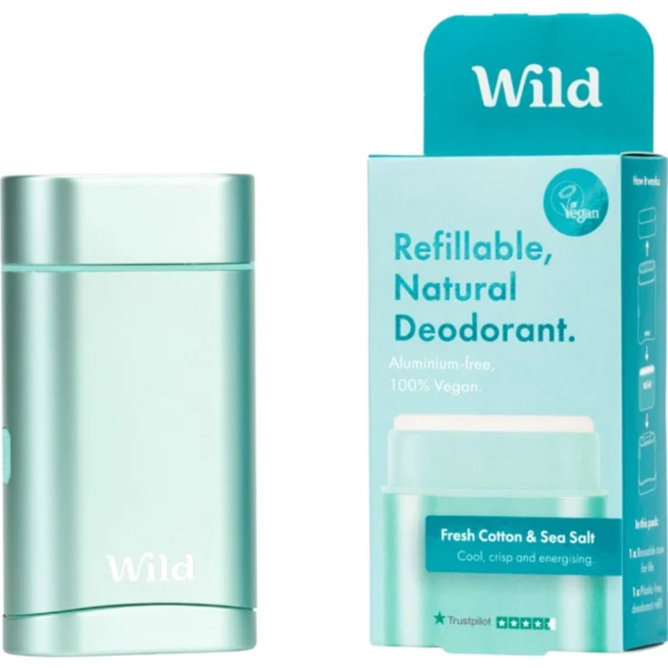 Wild Deo Cotton & Sea Salt Startpakke, Blå, 40 g