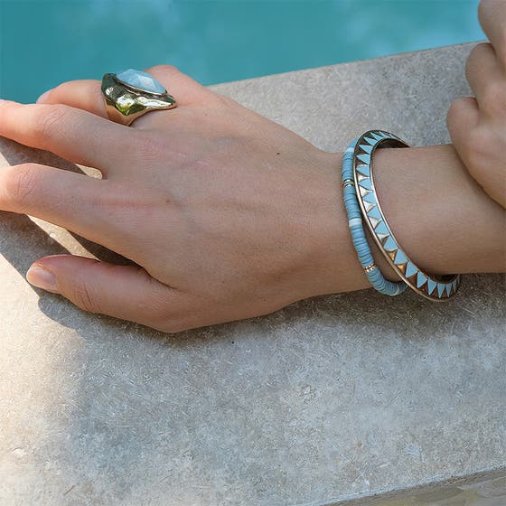 Heishi Delight Bracelet Duck Egg Blue Gold