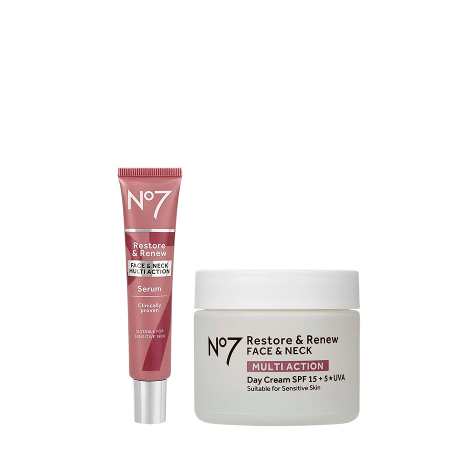 Bilde av No7 Skincare Essential Duo - Restore & Renew Serum 30ml, Day Cream 50ml