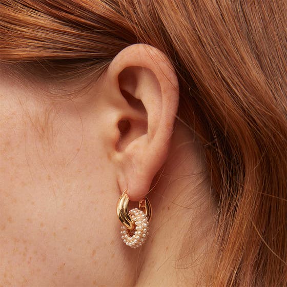 Pearl Interlocking Doughnut Hoop Earrings