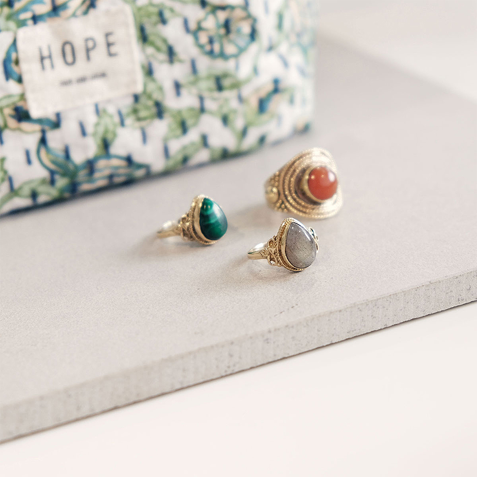 Bohemian Ring Big Brass Green onyx