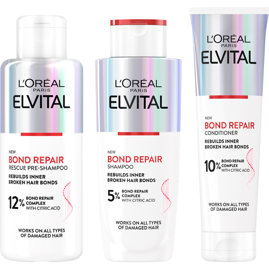 Bilde av L'oréal Paris Elvital Bond Repair Trio Pre-shampoo 200 Ml, Shampoo 200 Ml & Conditioner 150 Ml