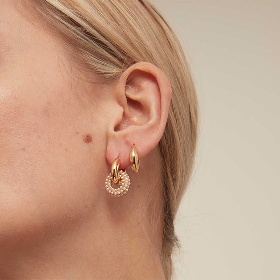 Pearl Interlocking Doughnut Hoop Earrings