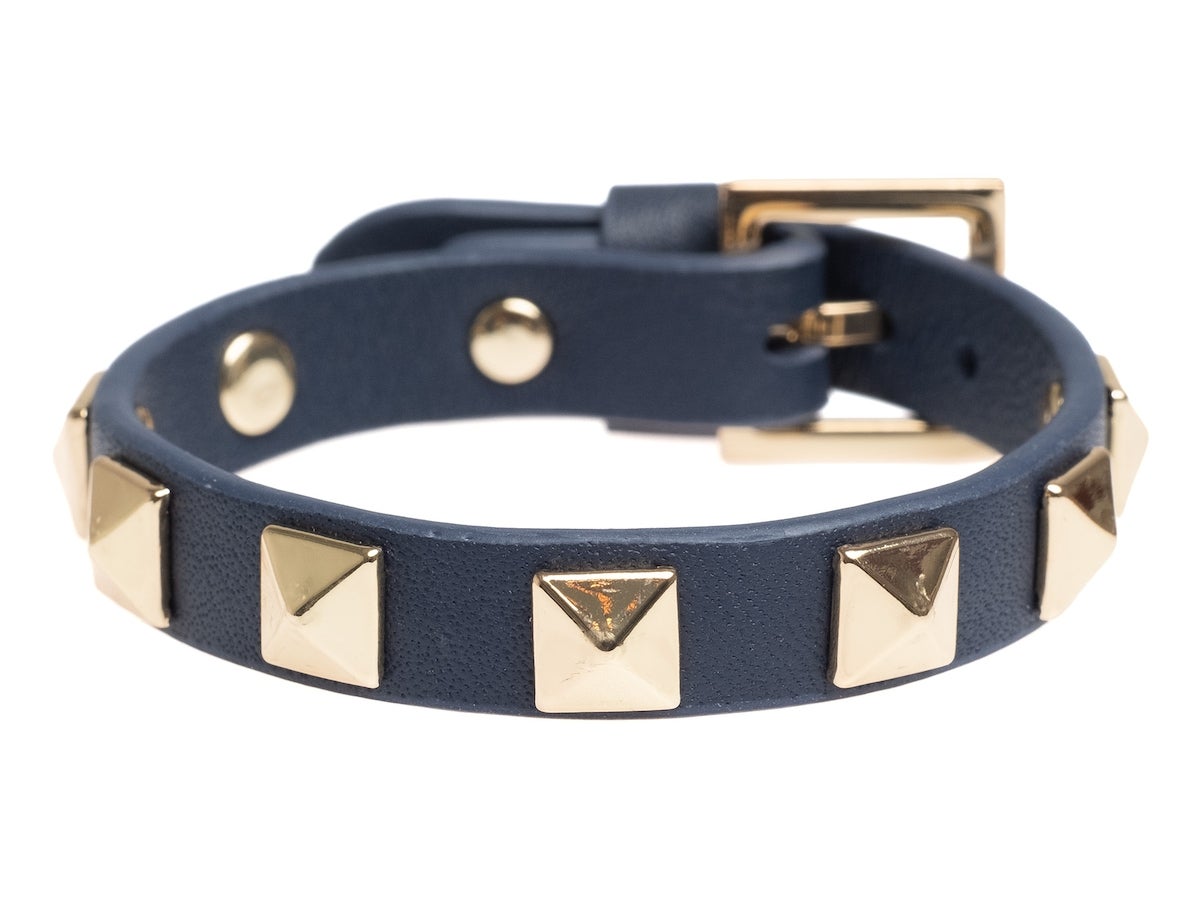 Leather Stud Brace Navy Blue