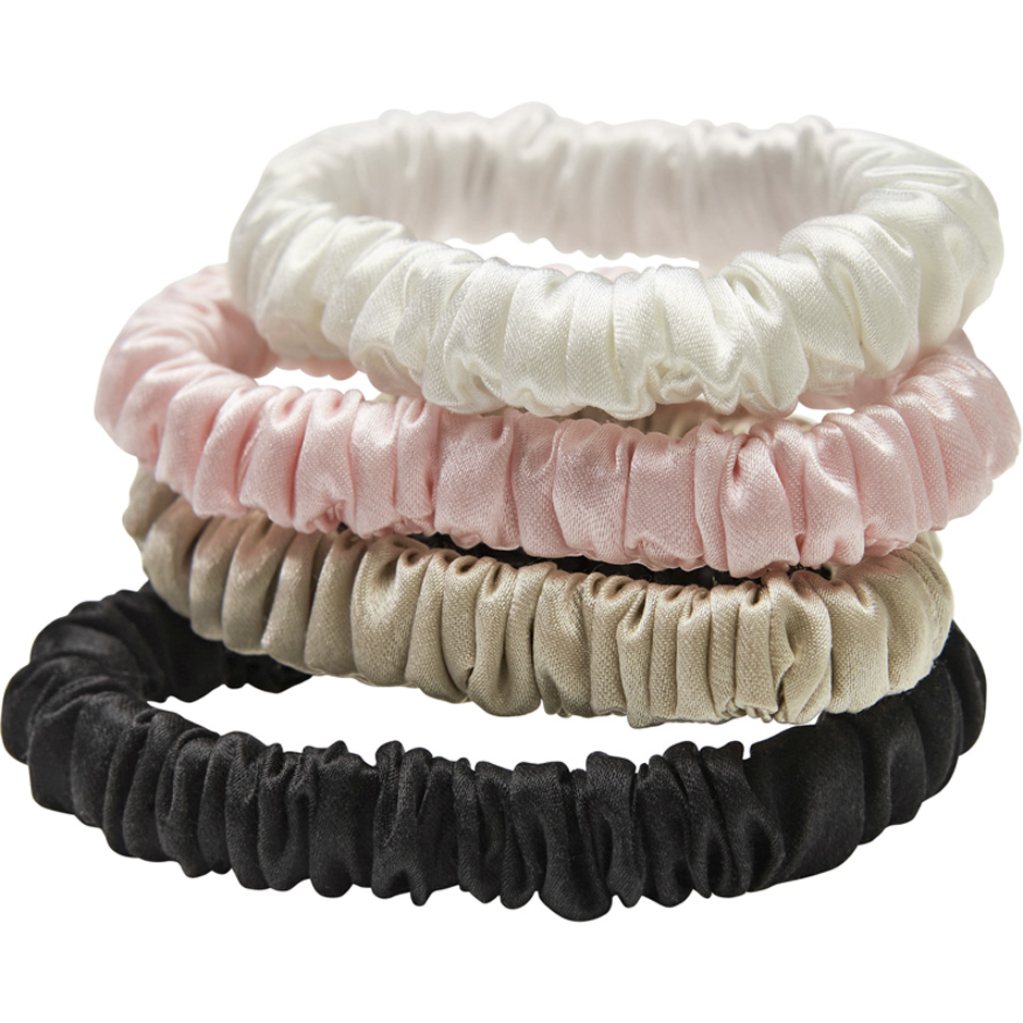 Bilde av Lenoites Mulberry Silk Skinny Scrunchies White, Pink, Beige, Black - 4 Pcs